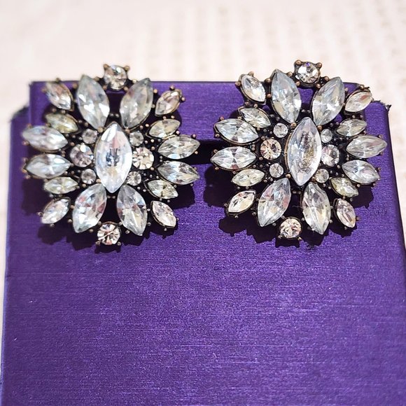 Vintage Large Marquis and Round Rhinestone Statement Stud Pierced Earrings - Picture 6 of 9
